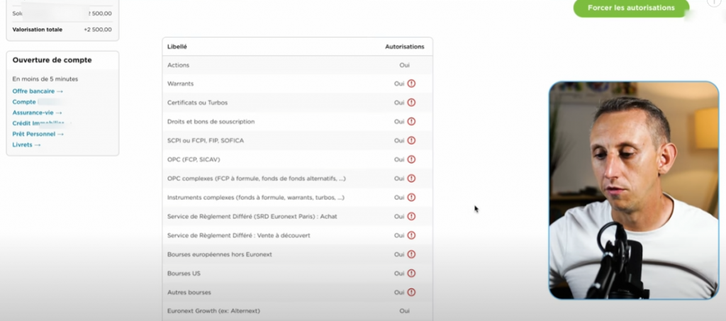 interface Fortuneo profil investisseur