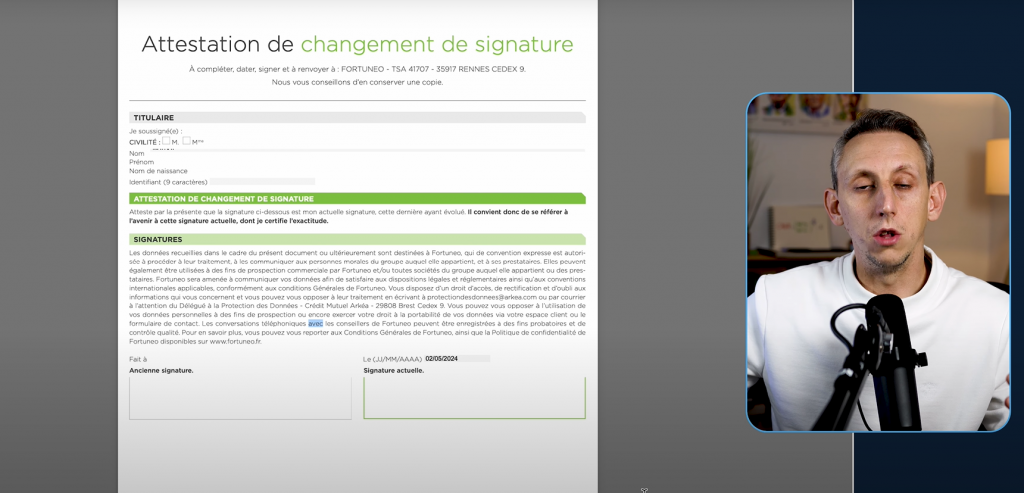 PEA Fortuneo changement de signature