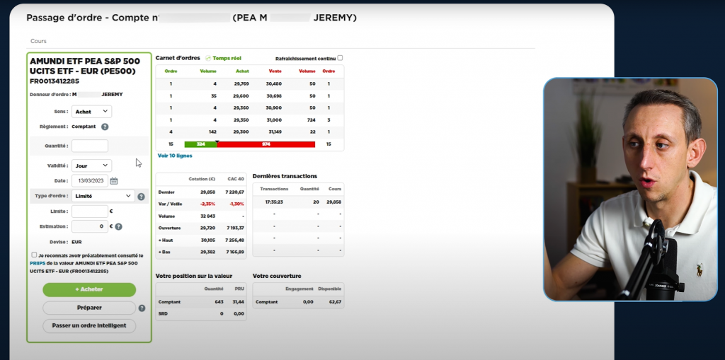 FORTUNEO PEA BOURSE acheter une action